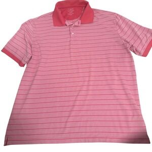 Chaps Golf Mens XXL Coral Pink Stripe Polo Short Sleeve Stretch Golf Shirt